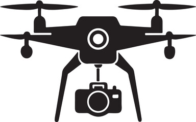 drone with camera silhouette, black and white silhouette, vector and illustration