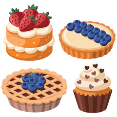 Delicious desserts with toppings vector isolated white background
