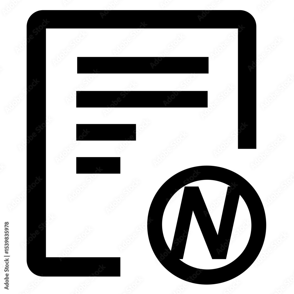 Poster document with lines and the letter n inside a circle in black and white simple icon style design