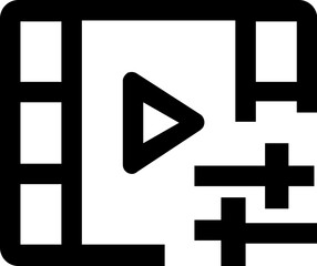 Illustration of a video editing interface with play button and adjustment controls in black and white style
