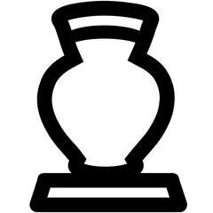Illustration of a black and white vase with a wide body and a narrow neck on a rectangular base