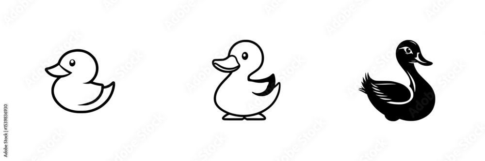 Poster three distinct duck icons featuring varying styles and designs for creative use in digital and print