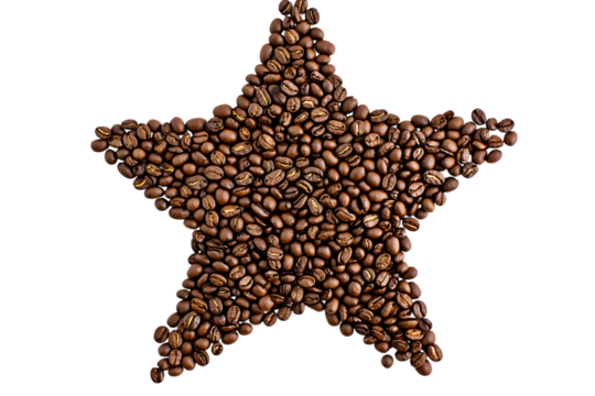Coffee beans arranged in the shape of a star isolated on white or transparent png - Powered by Adobe