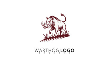 Obraz premium Bold Graphic Warthog Logo Design With Outdoor Theme. Great for Rugged Brand Identity, Nature Tourism Logos, Wildlife Merchandise, and Hunting Supply Branding With Strong Boar Symbolism.
