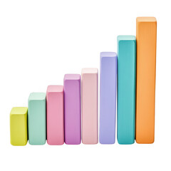 Pastel blocks arranged as bar graph isolated on transparent background
