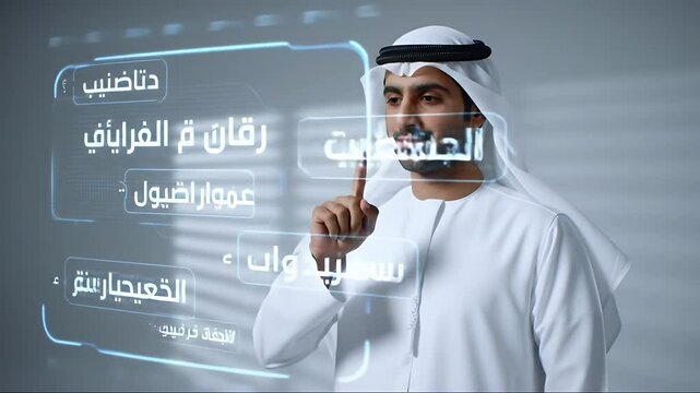UAE Man in Traditional Clothing Interacting with Digital Interface