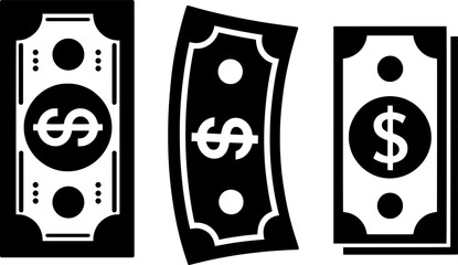 Bold black silhouette of stylized banknote with folded corner, abstract finance mascot icon, perfect for money and business designs