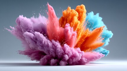 Fototapeta premium Colorful explosion of smoke and fire with a mix of pink, orange, and purple. The colors are vibrant and the smoke is billowing out in all directions. Concept of energy and excitement