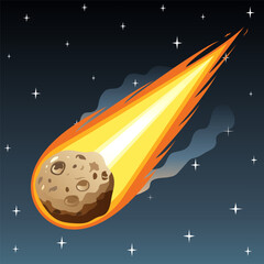 Bright comet flying in the night sky. Vector illustration.