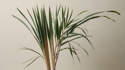 Emerald fronds reach skyward against a simple Studio backdrop in tranquil afternoon light