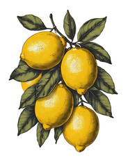 Vintage Illustration of a Cluster of Lemons with Leaves  for Artistic and Decorative Use