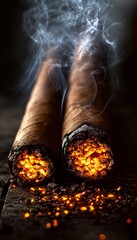 Close-Up of a Premium Cigar Burning, Smoke Rising in Artistic Swirls, Captivating Aroma Experience