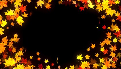 Fototapeta premium Autumn leaves frame with black background.