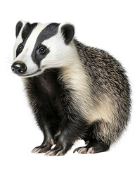 Fototapeta premium European badger sitting alert facing right on transparent background