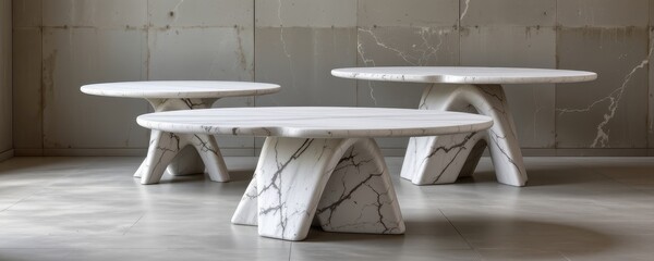 marble desks featuring thin slabs and cantilevered bases, blending lightweight appearance with robust stone material.