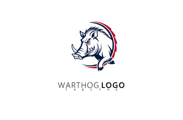 Fototapeta premium Vintage Warthog Logo Design With Fierce Boar Icon. Best for Wildlife-Based Business Logos, Outdoor Equipment Branding, and Rustic Identity Graphics for Nature Adventure Company Logos.