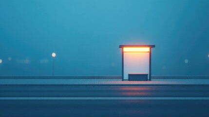overhead shot of minimalist urban bus stop at dusk with clean lines and ample copy space for text