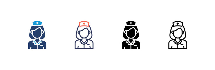 Nurse icon set multiple style collection