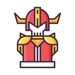 Illustration of a red and gold armored warrior with a horned helmet and shoulder pads design
