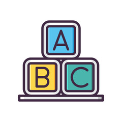 Illustration of colorful alphabet blocks stacked on a base with letters a b and c displayed clearly
