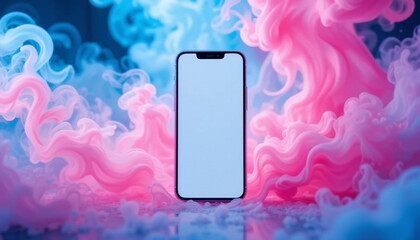 Modern Smartphone with Pink and Blue Smoke Backlight