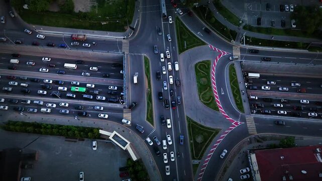 Aerial highway junction transport interchange in Almaty city
