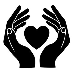 Fototapeta premium Silhouette of hands holding heart symbol on white background, love and care icon