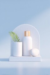render minimalistic 3d scene showcasing sleek furniture accessories elegantly placed on expansive clean surface absence