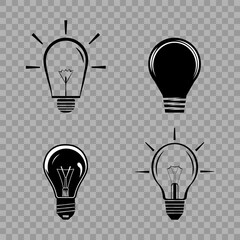 Light bulb icons on transparent background. Vector illustration.