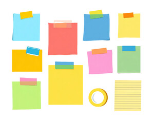 Colorful Sticky Notes and Tape on Transparent Background, PNG