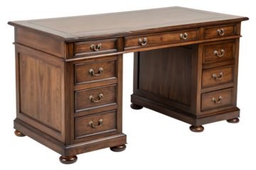 Dark Brown Wooden Desk with Rectangular Top and Decorative Feet