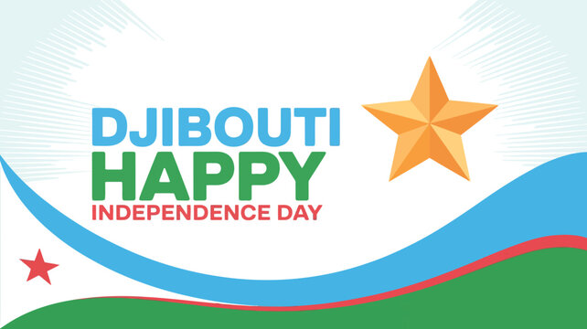 Djibouti Independence Day Flag Text Star Design Celebration Poster Art