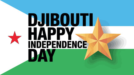 Djibouti Independence Day Flag Text Star Design Celebration Poster Art