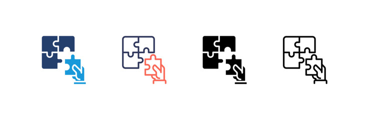 Puzzle icon set multiple style collection
