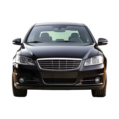 Naklejka premium Black Car Front View Isolated on Pure White Background