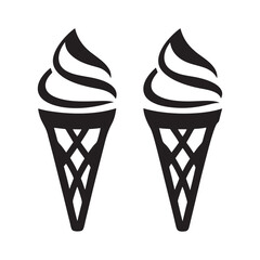 Classic Ice Cream Cone Icon – Silhouette Vector Illustration