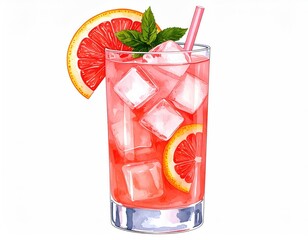 Refreshing Grapefruit Cocktail: A Vibrant Watercolor Illustration