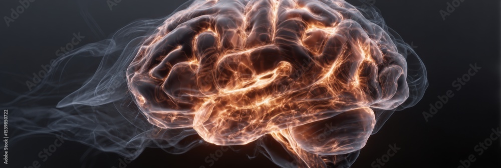 Aufkleber Overheated Brain Symbol Glowing Inside Head With Soft Gradients Surrounding It in a Dark Environment