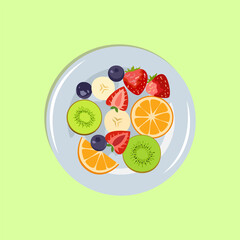 Vector illustration with fruit salad in a plate.