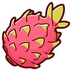 Whole ripe dragon fruit, fresh pitaya or pitahaya dragonfruit, doodle cartoon clip art, isolated clean and simple vector illustration