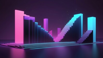 Fototapeta premium Neon bar graph. 3d rendering, 3d illustration.