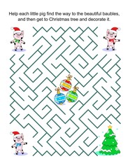 Help the little pigs get to the christmas tree and decorate it. Winter, holidays, Christmas or New Year maze game:
