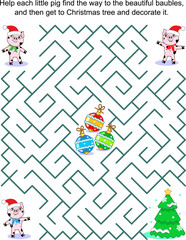 Help the little pigs get to the christmas tree and decorate it. Winter, holidays, Christmas or New Year maze game:
