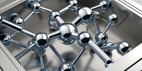 Close-Up of Metallic Molecular Structure with Spherical Atoms

