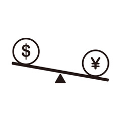 円高ドル安のシーソーのイラスト