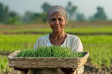 Hardworking Woman Farmer Nourishing Her Family with Fresh Crops