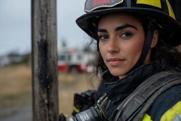 Female Firefighter Donning Protective Gear at Fire Station