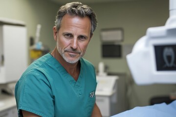 male Dental Hygienist Performing Teeth Cleaning in Clinic