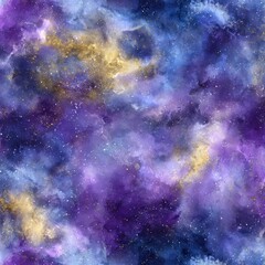 Obraz premium Cosmic Elegance Scrapbooking Paper Background: Vibrant Galaxy with Stars and Nebulae, Deep Purples, Blues, Oranges, Yellows, Ethereal Space Beauty