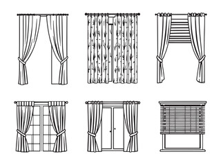 Home interior curtain design simple outline vector